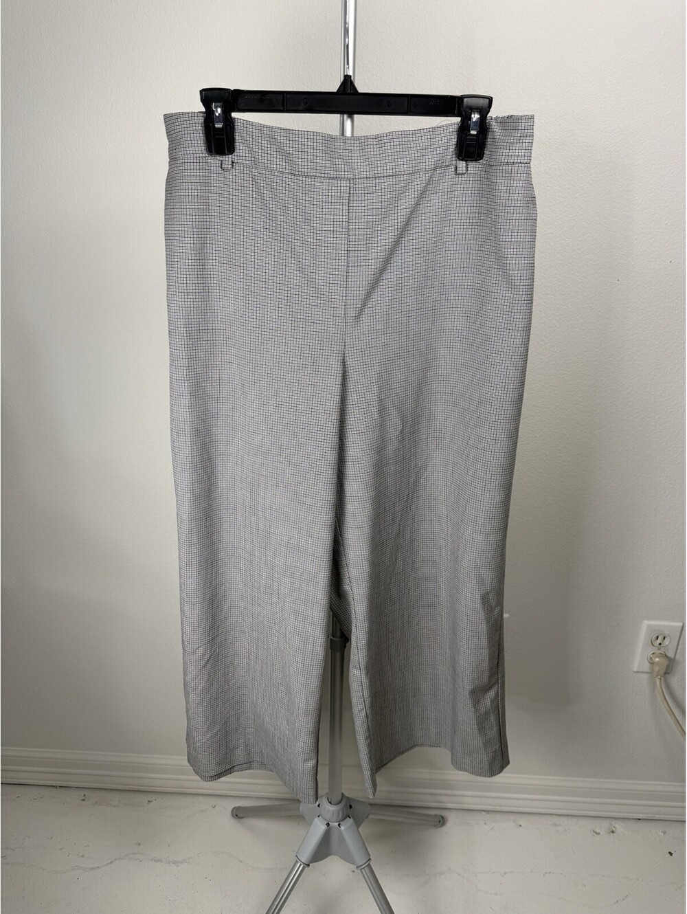 Nicole Miller Wide Leg Cropped Pants Womens 12 Houndstooth Pull On Culotte Gray